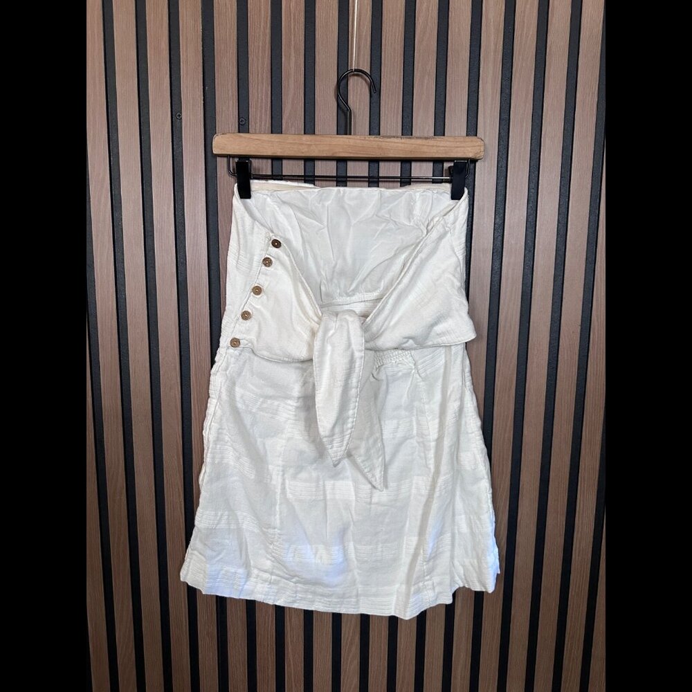 Free People Skirt Medium Womens White Linen Cotton Back Tie Tiered Midi A Line - Picture 2 of 6